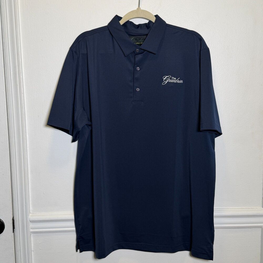 Greg Norman The Greenbrier Men’s XL Navy Blue Play Dry Golf Polo Shirt Stretch